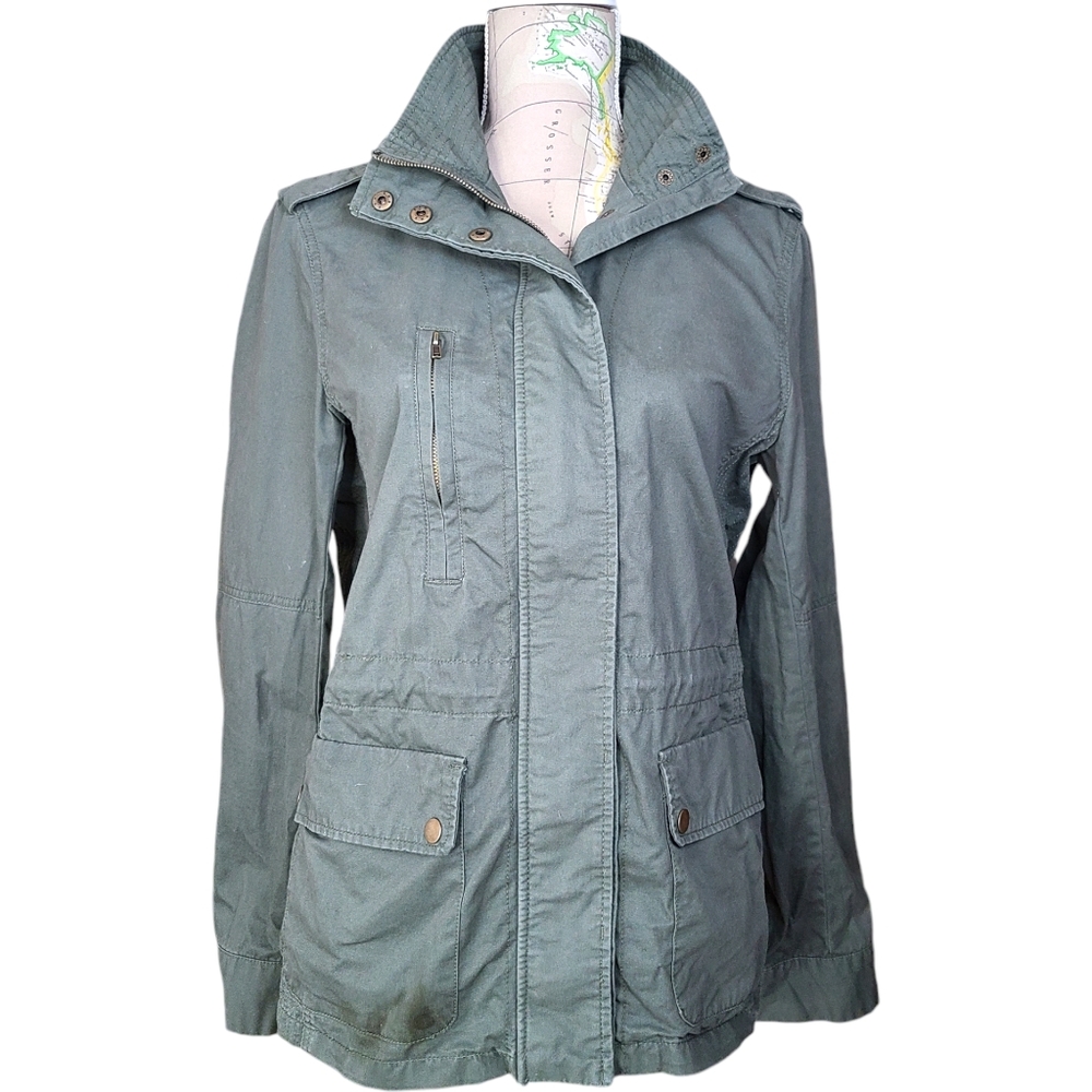 By Together You and I Size Large Olive Green Funnel Neck Cotton Utility Jacket